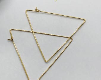 Hammered 14k gold fill triangle hoop earring