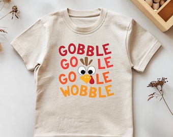 Cute Thanksgiving Toddler Tee, Gobble 'till you wobble Turkey Shirt for Kids, Thanksgiving Outfit, Cute Toddler Top, Fall Apparel T-Shirt