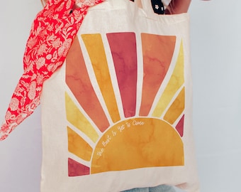 Sunburst Cotton Canvas Tote Bag - Featuring a Colorful Watercolor Design and the text, "the best is yet to come" - 15" Wide x 16" Tall