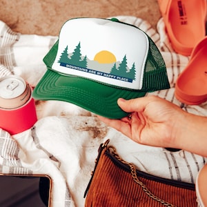 Mountain Foam Trucker Cap, Outdoor Hat, Hiking Adventure, Nature Lover Gift, Camping Rope Hat, Summer Apparel Accessory, Backpacking Lover