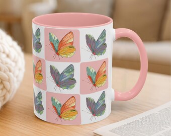 Taza de café con mariposas de colores - Taza de camping con mariposas rosas y moradas vibrantes, regalo ideal para anfitriones, taza grande, perfecta para profesores