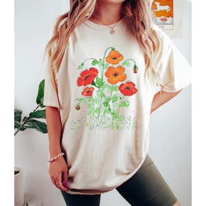 Colorful Watercolor Poppies Floral T-shirt, Cute Summer Shirt, Fun Feminine Design, Gift for Flower Lovers, Vibrant Tee, Original Artwork