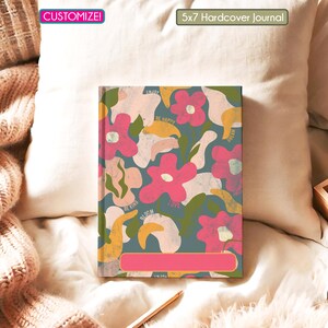 Anpassad anteckningsbok med hårt omslag, retro blommönster, abstrakta blommor med positiva affirmationer, personlig olinjerad anteckningsbok