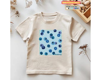 ブルーベリースプラッター幼児用Tシャツ、キッズグラフィックTシャツ、フルーツプリント子供用トップス、半袖カジュアル夏服、トレンディな女の子用Tシャツ、ユニセックス