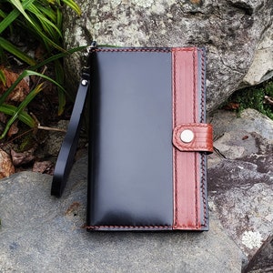20% de descuento aplicado (antes 120 D canadienses) Cartera grande de cuero negro cosida a mano, hecha en Quebec, pasaporte, tarjetas, hombres, mujeres