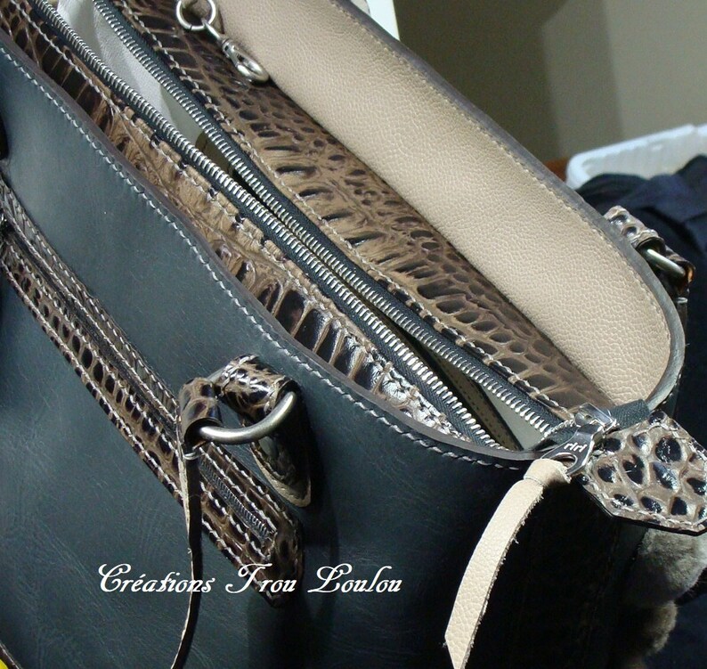 To Carry on the Shoulder, Gray Leather Bag, Recycled Fur, Made in