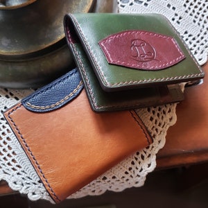 Portefeuille compact cuir cousu main Québec Canada artisan Fête des Pères cartes pince à billets