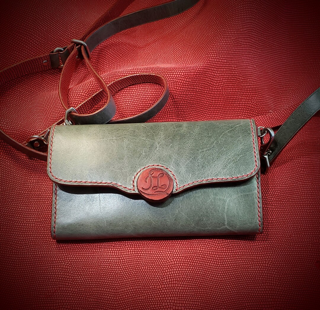 Minibag Wallet Gray and Red Leather Artisan Quebec Canada Local