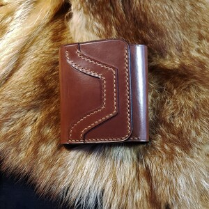 Portefeuille en cuir compact, couleur marine, cousu main, artisan québécois, , Canada, cadeau, cartes , billets, achat local