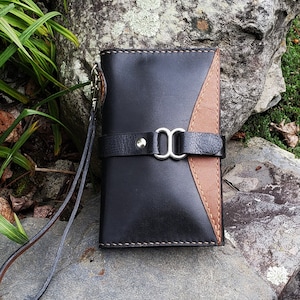 Carteras de cuero negro hechas a mano para hombres o mujeres, cosidas, tarjetero, pasaporte, teléfono
