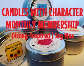MONTHLY MEMBERSHIP -  Disney Scented | Candles with Character - 4 oz. | Candle Club | Soy Wax Candles | Hand Poured |  Gift | Travel Tin