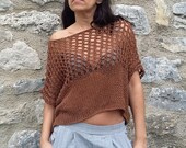 Boho top, Sweater top, Open stitch, Loose sweater top,Crop top, Cotton top, Boho chic,Bohemian top tank,Beach coverup, Beach clothing