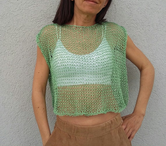 HobiholikFashion Knit Tank Top, Loose Knit Top for Women, Women's Vest, Women's Tank, Knit Vest Top, Cotton Tank, Beachwear, Open Knit Cover