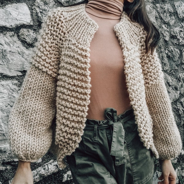 Cardigan Sweater pattern - KNITTING PATTERN Cardigan -Knitted sweater- Bomber jacket Pattern - Beginner sweater- Cropped cardigan pattern