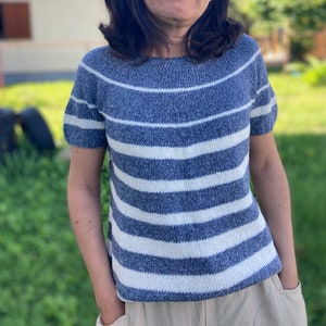 Knitting Pattern - Summer Tee, Knit Sweater Tee, Knit Tee Pattern, Classic Knit Tee,Stripes Tee