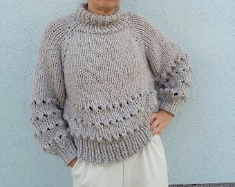 PATRÓN DE TEJIDO - Suéter de punto fácil -Patrón de jersey - Patrón de suéter para mujer - Suéter para principiantes- Patrón de suéter de punto grueso