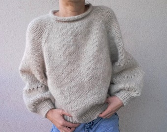 KNITTING PATTERN - Easy Knit Sweater -Pullover pattern - Womens Sweater Pattern - Beginner  sweater- Fluffy sweater pattern