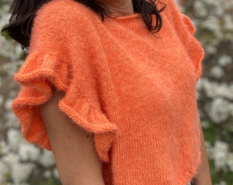Knitting Pattern Top, Ruffle top pattern, Knit Tee, Easy Knitting Pattern, Knit Tee Pattern,  Summer top pattern, Tee pattern
