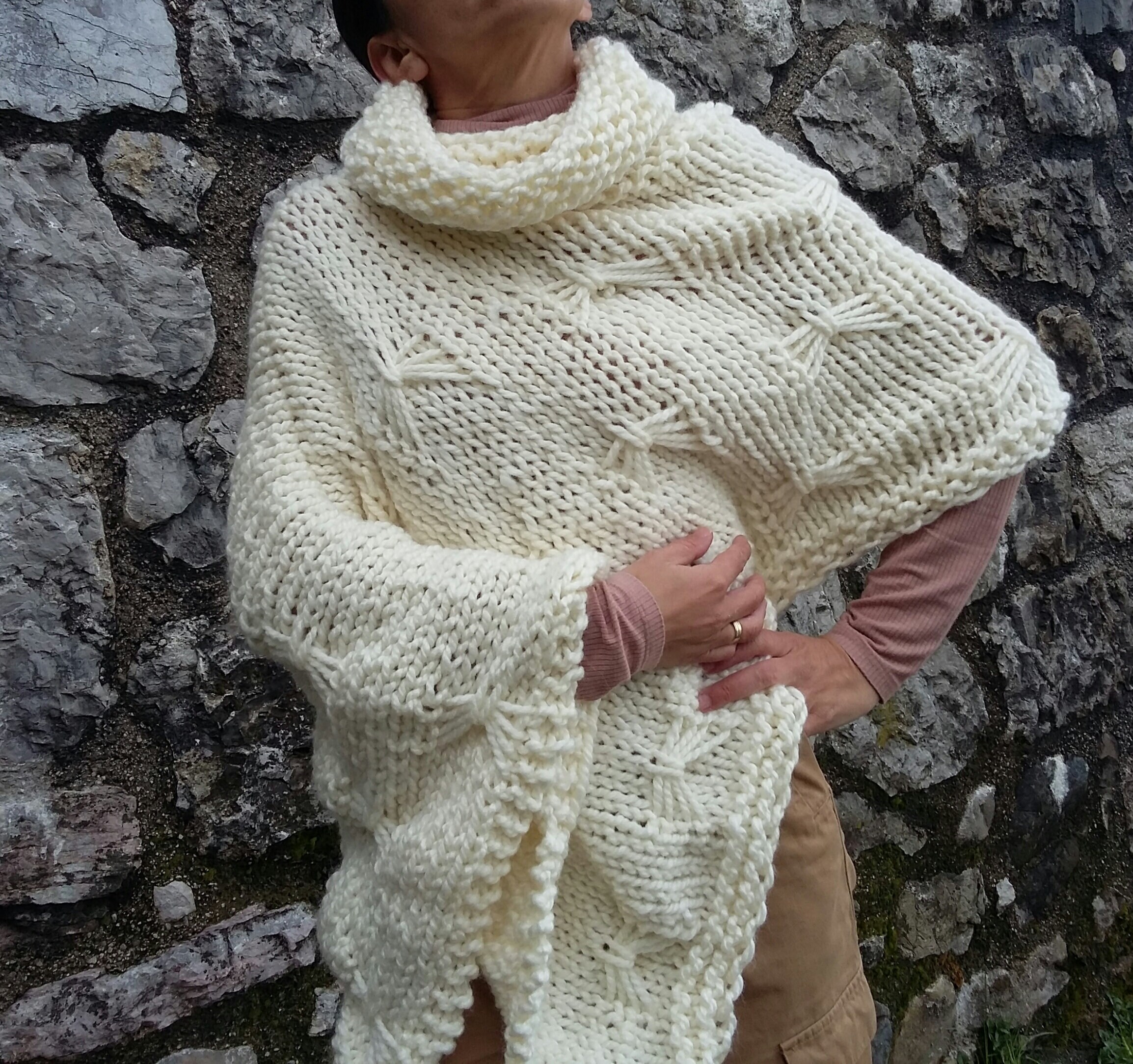 Pattern Poncho Chunky knit poncho pattern Beginner Etsy Polska