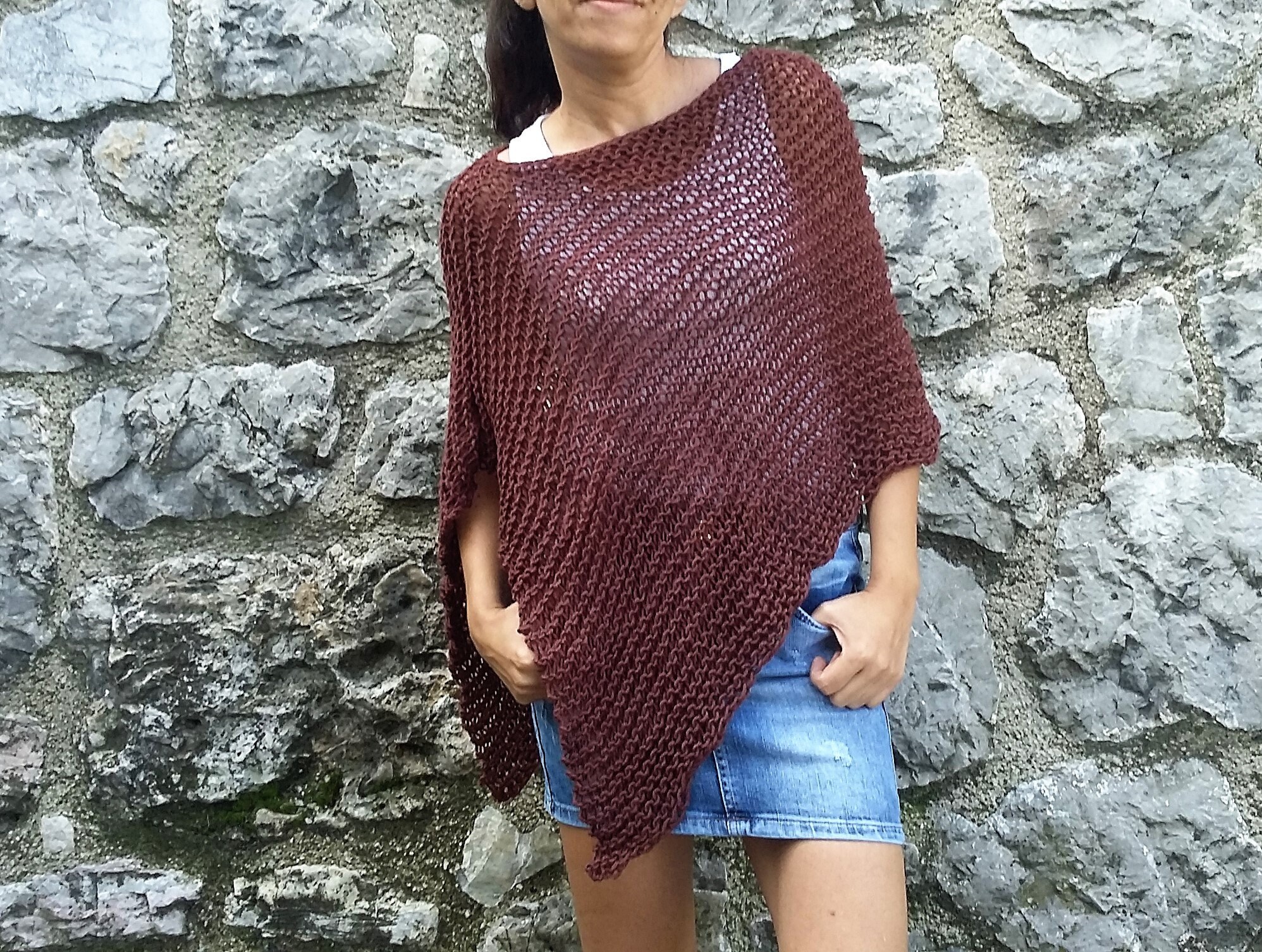 Poncho Brown poncho short wool poncho women poncho loose knit Etsy
