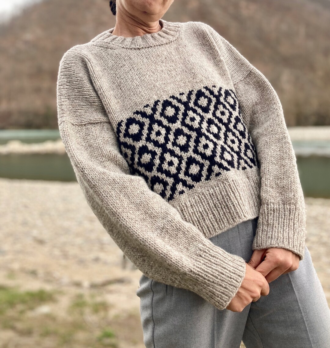 Patagonia Knit Sweater Geometric Pattern Beige Green L Size