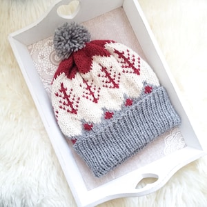 Fair Isle Knit Hat Pattern, Knitting Beanie PDF,PDF Knitting Pattern Stranded Hat Pattern,Knit Women&#39;s Hat Pattern Instant Download