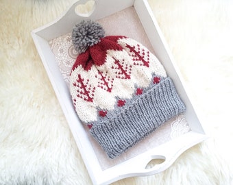 Fair Isle Knit Hat Pattern, Knitting Beanie PDF,PDF Knitting Pattern Stranded Hat Pattern,Knit Women's Hat Pattern Instant Download