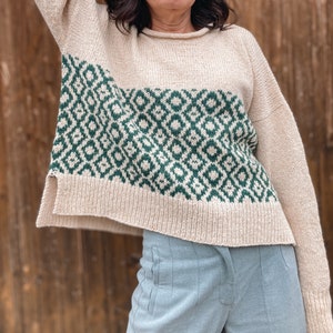 Knitting pattern sweater Colorwork sweater pattern Cropped sweater Top Down sweater pattern for women Pullover pattern Boxy sweater