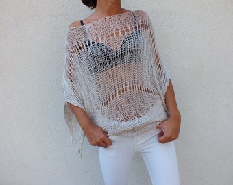 Loose sweater oatmeal sweater summer cotton coverup summer boho chic sweater