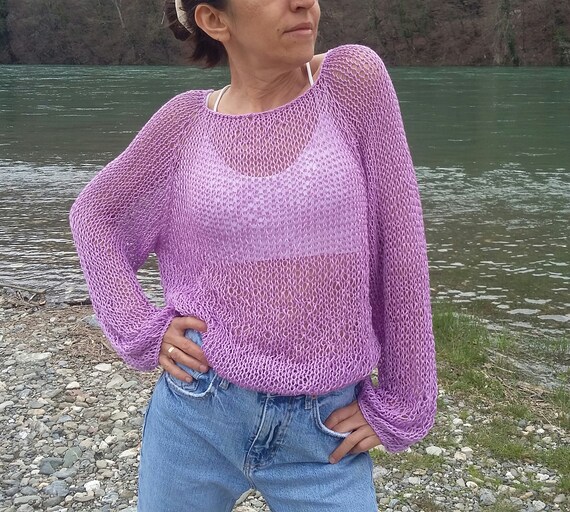 Lavender Sweater Summer Sheer Sweater 