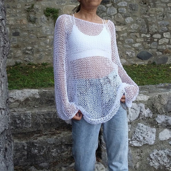 PATRON DE TRICOT - Pull en maille de coton - Modèle de pull ample - Modèle de pull pour femmes - Pull surdimensionné transparent d'été - Pull Top Down