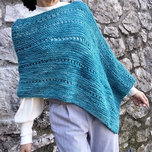 Modello Poncho - Modello poncho lavorato a maglia con giarrettiera e occhielli -Modello per principianti - Download istantaneo - modelli a maglia per poncho -facili da lavorare