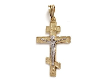 Jesus Crucifix Cross.14K Yellow Solid Gold, Orthodox Pendant Crucifix.Christian Pendant