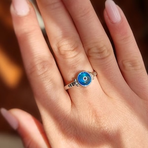 925 Sterling Silver Blue Greek Evil Eye Ring.Silver Ring. Good Luck and Protection Jewelry. image 1