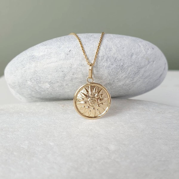 9K Gold Greek Macedonian Vergina Sun Star Pendant Necklace. 9K Yellow Solid Gold.Ancient Greek Macedonian Symbol. Alexander the Great.