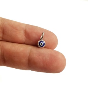 925 Sterling Silver Tiny Dark Blue Greek Evil Eye Pendant. Dark Blue Lapis Evil Eye.Good Luck and Protection Charm. No Chain Included