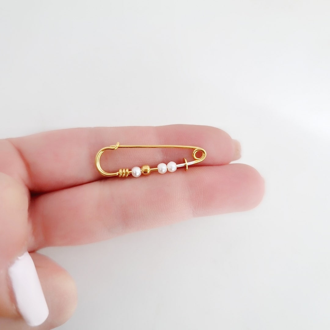 925 Sterling Silver Safety Pearls Pin Jewelry. Gold Plated Silver