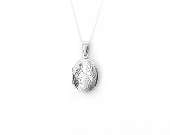 Collana con medaglione ovale in argento sterling 925. Custodia per foto con collana ovale vintage retrò.