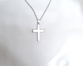 14K White Gold Jesus Cross Pendant.Classy Cross Pendant.Baptism Gift. Men Cross Christian Pendant.