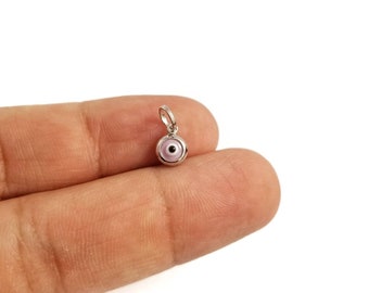 925 Sterling Silver Tiny Pink Greek Evil Eye Pendant. Pink Evil Eye.Good Luck and Protection Charm. No Chain Included