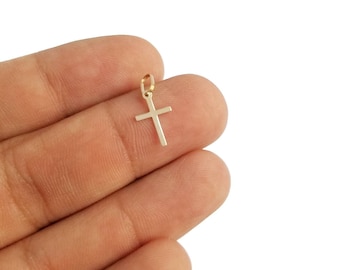 9K Extra Tiny Solid Yellow Gold Jesus Cross Pendant Crucifix.Christian Pendant