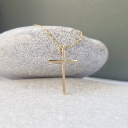9K Yellow Solid Gold shops Cross Chain Pendant. Minimalist Christian Necklace. Classy Women Cross Casual Charm Necklace.