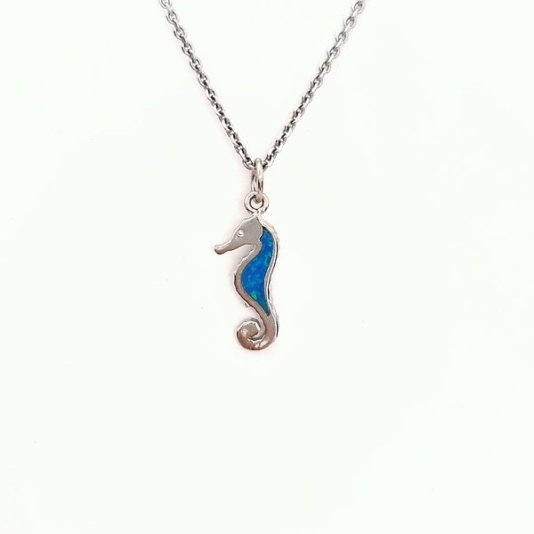 925 Sterling Silver Sea Horse Opal Pendant Necklace. Sea Horse Hippocampus Pendant.