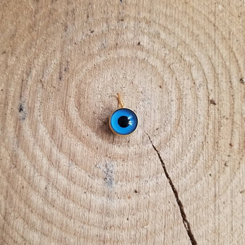 925 Sterling Silver Greek Evil Eye Gold Plated Pendant Blue Murano Evil Eye.Good Luck and Protection Charm