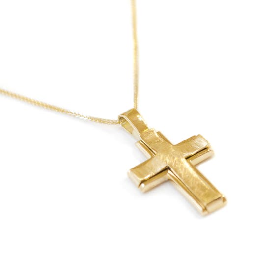 14K Yellow Gold Cross Pendant.classy Cross Pendant.baptism | Etsy