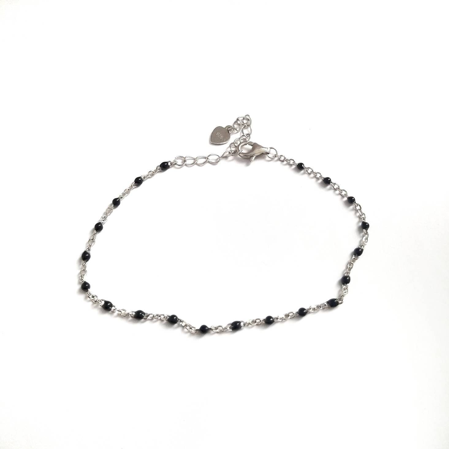 Bracelet perles de pierres noires et argent 925 UNAI