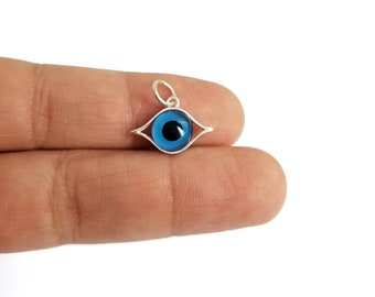 925 Sterling Silver Greek Evil Eye Pendant. Blue Murano Evil Eye.Good Luck and Protection Charm