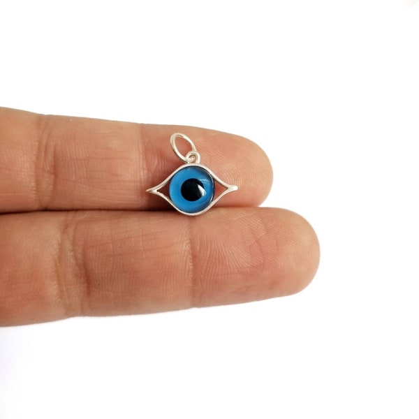 925 Sterling Silver Greek Evil Eye Pendant. Blue Murano Evil Eye.Good Luck and Protection Charm