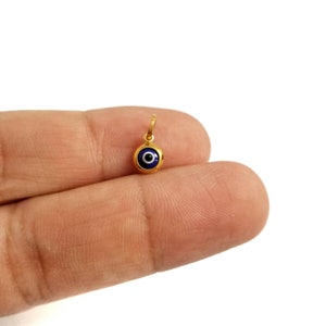 925 Sterling Silver Tiny Dark Blue Greek Evil Eye Gold Plated Pendant. Dark Blue Lapis Eye.Good Luck Protection Charm. No Chain Included