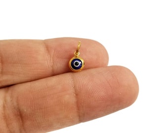 925 Sterling Silver Tiny Dark Blue Greek Evil Eye Gold Plated Pendant. Dark Blue Lapis Eye.Good Luck Protection Charm. No Chain Included